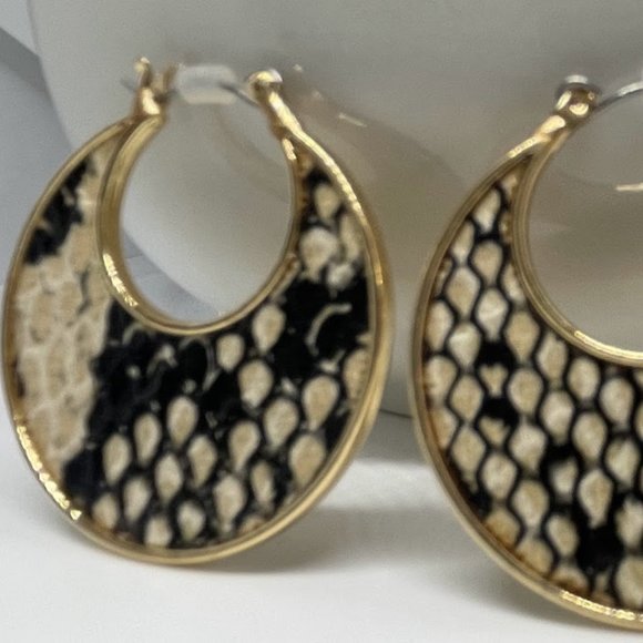 Tan, Black, & Gold Snake Pattern Earrings - Picture 2 of 2